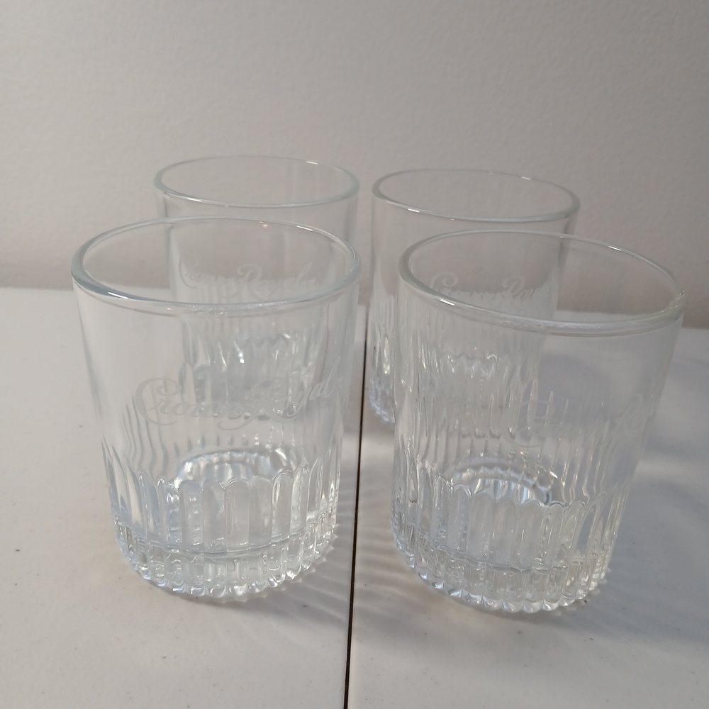 Crown Royal Clear Etched Ribbed Lowball Whiskey Glass Set of 4 Vintage 1980s